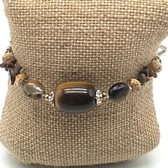 Tiger's Eye Barrel with Earth-tone Stone Chips & Crystal Bracelet - Picture 2 of 13
